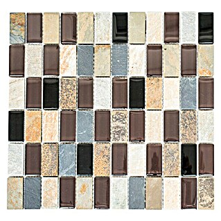 Mosaikfliese Rechteck Crystal Mix XCM MS806 (32,2 x 31 cm, Braun/Beige/Schwarz, Glänzend)