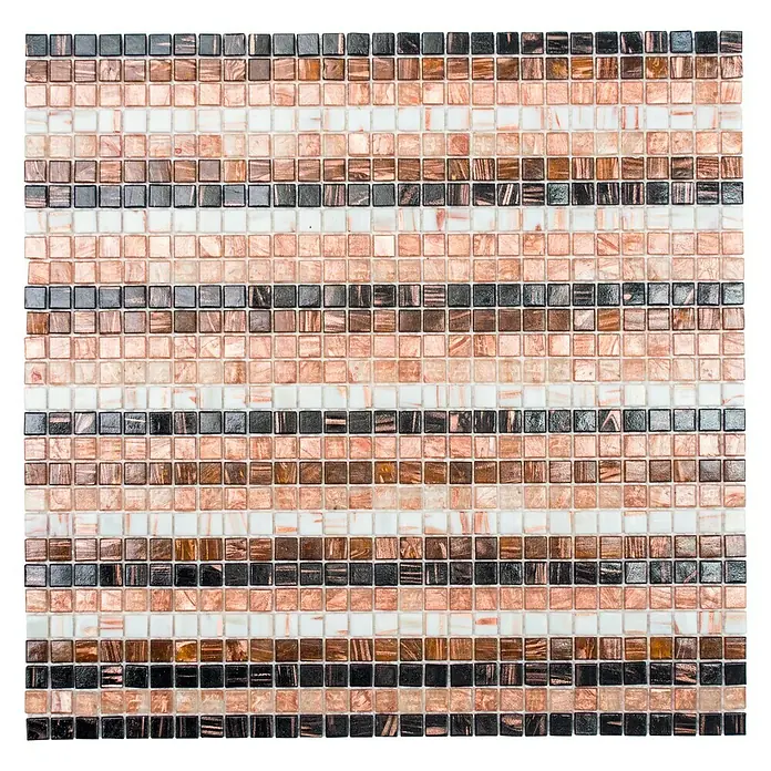 Mosaikfliese Quadrat Mix XGM ST55 - 32,7 x 30,5 cm, Braun/Beige/Weiß, Glänzend - Mosaikfliese mit quadratischen, glänzenden Oberflächen in Braun-, Schwarz- und Rosatönen für stilvolle Wandgestaltung.