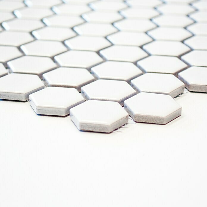 Mosaikfliese Hexagon Uni HX 050 (26 x 30 cm, Weiß, Glänzend)