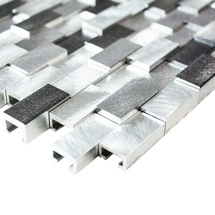 Mosaikfliese Brick 3D Mix XAM A132 (30,1 x 30,4 cm, Silber/Schwarz, Matt)