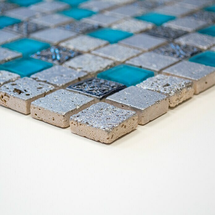 Mosaikfliese Quadrat Crystal Mix XCM CB 65 (30 x 32,5 cm, Blau, Glänzend)