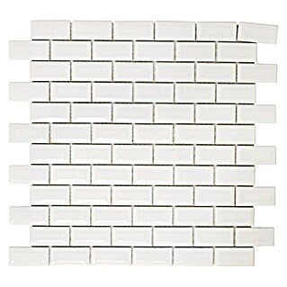 Mozaïektegel brick Metrotegel CBW 104 (30 x 30 cm, Wit, Glanzend)