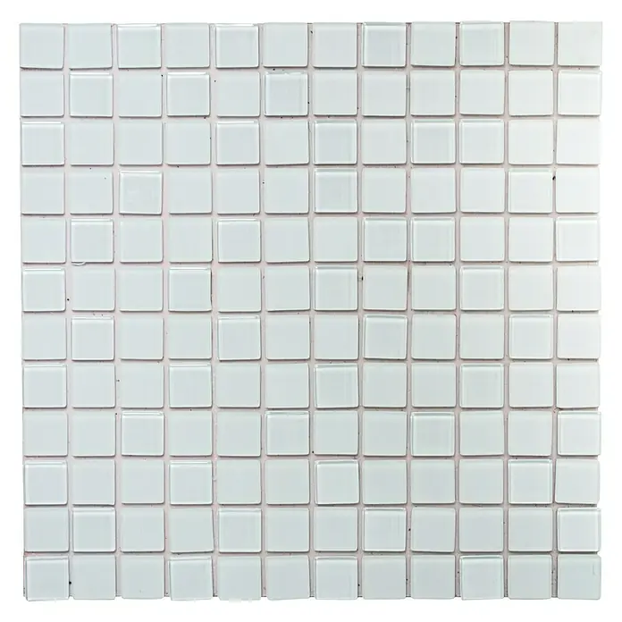 Selbstklebemosaik Quadrat Crystal Mix SAM 4CM20 - 30 x 30 cm, Weiß, Matt - Nahaufnahme eines Musters aus weißen quadratischen Mosaikfliesen, ideal für Badezimmer- oder Küchenrückwände.