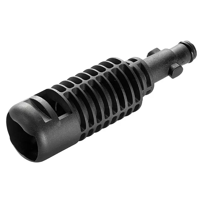 Nilfisk Adapter - L x B x H: 155 x 80 x 35 mm - Schwarzer Hochdruckreiniger-Aufsatz mit geripptem Design für effektive Reinigung und einfachen Anschluss.