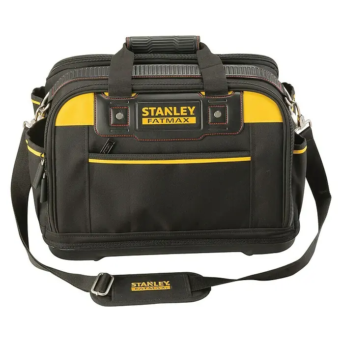 Stanley FatMax Werkzeugtasche - L x B x H: 43 x 28 x 30 cm - Schwarze und gelbe Stanley Fatmax Werkzeugtasche mit Tragegriffen und Schultergurt für den einfachen Transport von Werkzeugen.