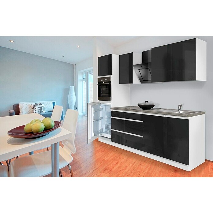 Respekta Premium Küchenzeile GLRP270HWS (Breite: 270 cm, Mit Elektrogeräten, Schwarz Hochglanz)