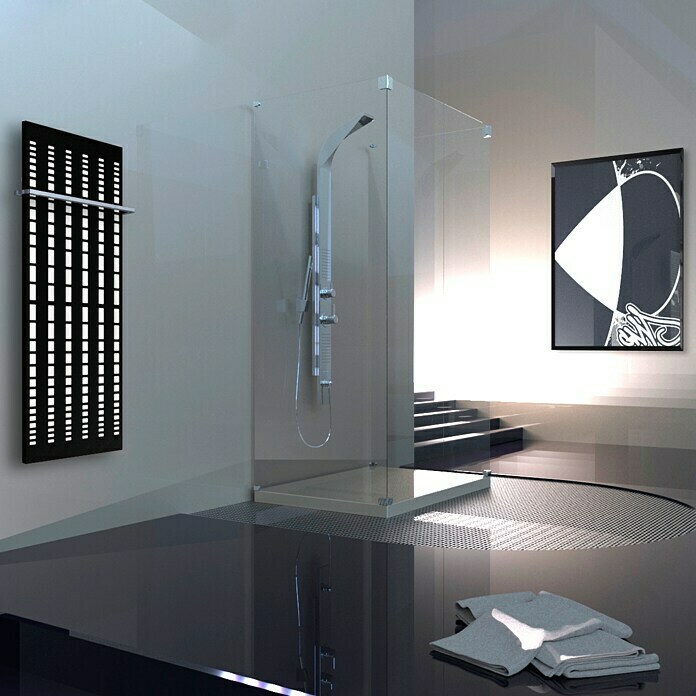 Designheizkörper Broken Mirror 2 (47 x 120 cm, Mit 1 Handtuchhalter (15 mm), 799 W bei 75/65/20 °C, Weiß/Schwarz)