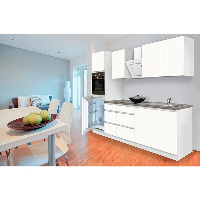 Respekta Premium Küchenzeile GLRP270HWWM (Breite: 270 cm, Mit Elektrogeräten, Weiß matt)