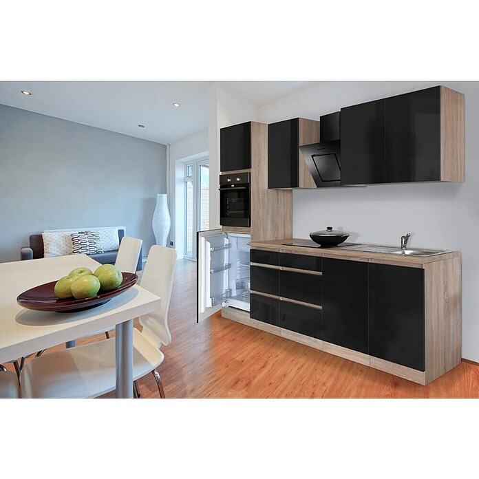 Respekta Premium Küchenzeile GLRP270HESS (Breite: 270 cm, Mit Elektrogeräten, Schwarz Hochglanz)