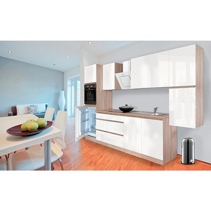 Respekta Premium Küchenzeile GLRP320HESW (Breite: 320 cm, Mit Elektrogeräten, Weiß Hochglanz)