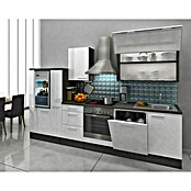 Respekta Küchenzeile Premium RP310E (L x B x H: 310 x 60 x 200 cm, Eiche Grau-Nachbildung, Weiß Hochglanz)