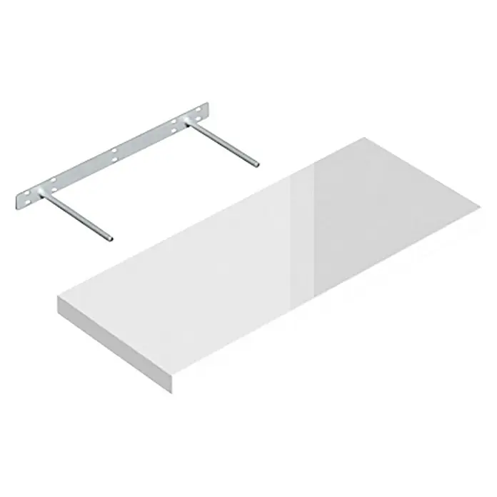 Regalux Estante flotante - L x An x Al: 23,5 x 60 x 3,8 cm, Blanco de alto brillo, Carga soportada: 12 kg - Una estantería de pared blanca con un soporte plateado para un montaje en pared sencillo para obtener espacio adicional.