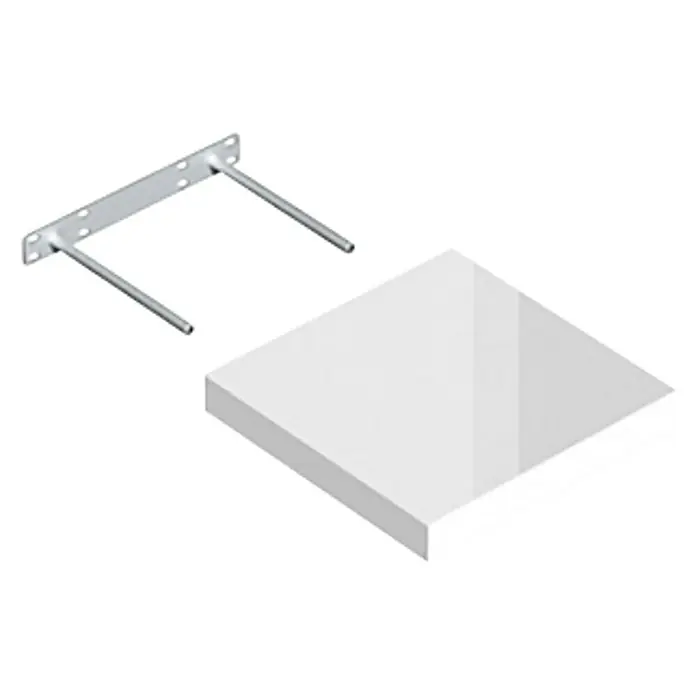 Regalux Estante flotante - L x An x Al: 23,5 x 24 x 3,8 cm, Blanco de alto brillo, Carga soportada: 5 kg - Imagen del producto de un estante flotante blanco y un soporte de montaje. Este estante es ideal para montar en la pared.