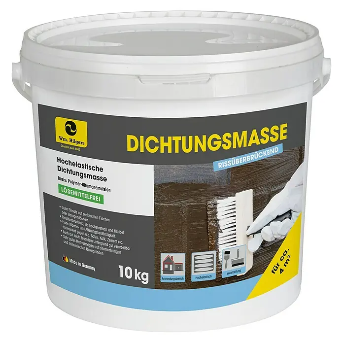 Bitumen-Dichtungsmasse Dachplast Flex - 10 kg - Eimer Hochelastische Dichtungsmasse von Wm. Hilgers, rissüberbrückend und lösemittelfrei, mit 10 kg Inhalt, geeignet für ca. 4 m².