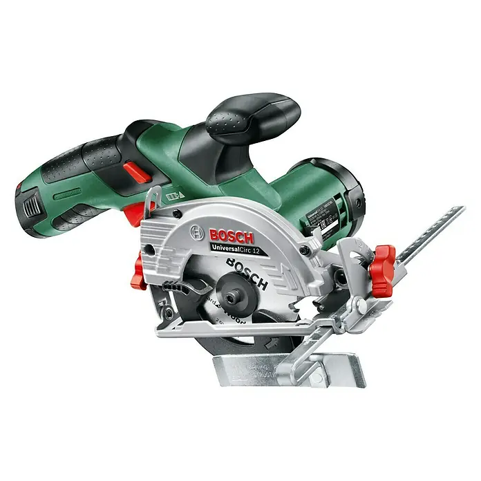 Bosch Sierra circular de batería Circ 12 - 12 V, Iones de litio, 2,5 Ah, 1 batería, Número de revoluciones de marcha en vacío: 1.400 r.p.m. - Sierra circular a batería Bosch UniversalCirc 12 con diseño compacto para cortes precisos en diversos materiales y fácil manejo.