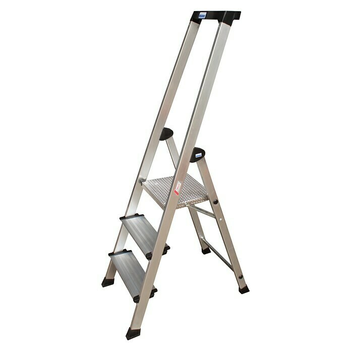 Krause PlusLine Stufenstehleiter Safety (Arbeitshöhe: 2,65 m, Anzahl Tritte: 3 Stufen, Tiefe Stufen: 125 mm, Aluminium)