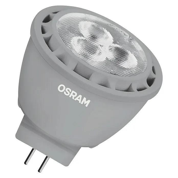 Osram Bombilla LED Superstar MR11 - GU4, Intensidad regulable, Blanco cálido, 184 lm, 2,8 W - Lámpara LED gris Osram MR16, ideal para iluminación de acento. Eficiente energéticamente y duradera, solución moderna.