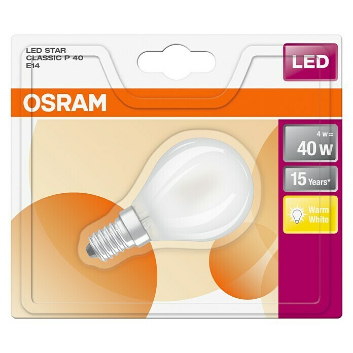 Osram Bombilla LED Retrofit Classic P (4 W, E14, Blanco cálido, No regulable, Mate)