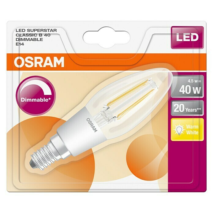 Osram Ledlamp Retrofit Classic B (4,5 W, E14, Warm wit, Niet dimbaar, Helder)