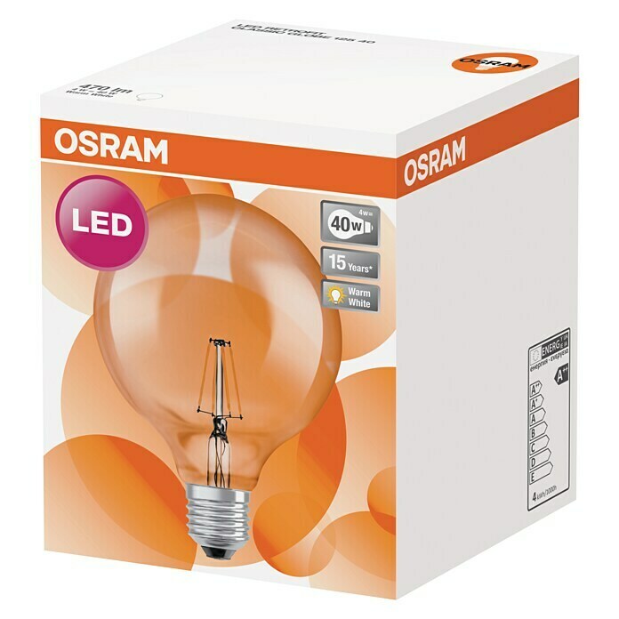 Osram Bombilla LED Retrofit Classic Globe (4 W, E27, Blanco cálido, Claro)