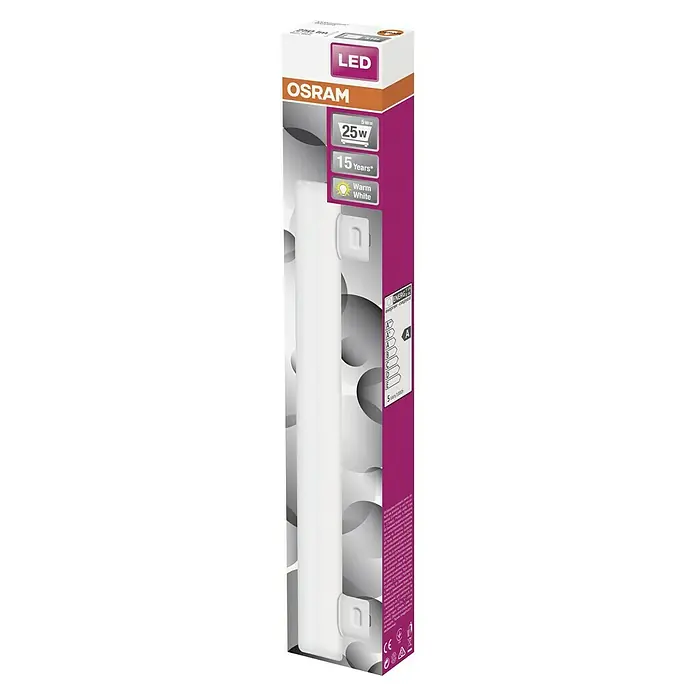 Osram Linestra LEDinestra - Largo: 300 mm, Blanco cálido, 5 W, 250 lm, S14s - El producto es un tubo LED de Osram, que consume 5W pero brilla como una bombilla de 25W, con una vida útil de 15 años.