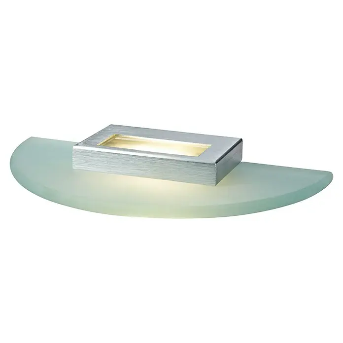 Voltolux Alu-Design Aplique de pared Reggio - 80 W, Plata - Lámpara de pared con un diseño moderno plateado y una pantalla de vidrio esmerilado en forma de media luna que difumina una luz suave y ambiental.