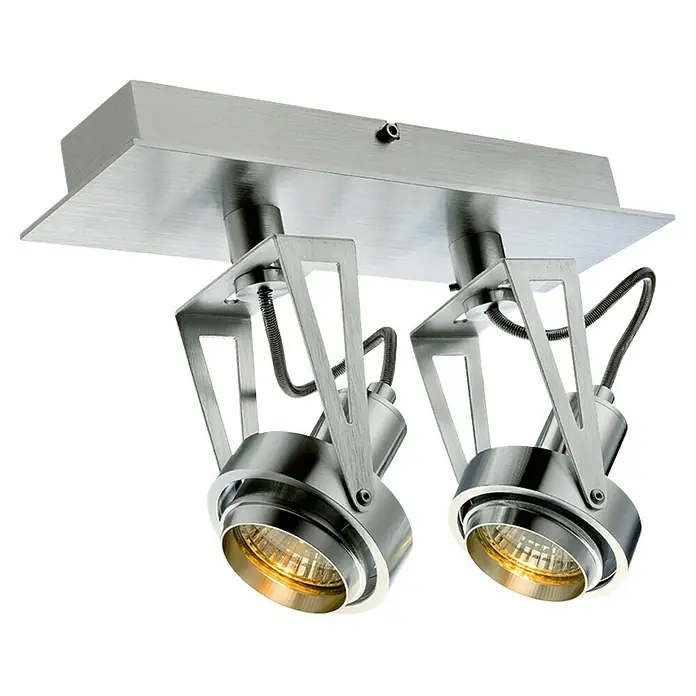 Voltolux Tech Foco para pared y techo - L x An x Al: 27 x 8 x 17,5 cm, GU10, 100 W - Lámpara de techo moderna con dos focos ajustables en metal cepillado para una iluminación elegante.