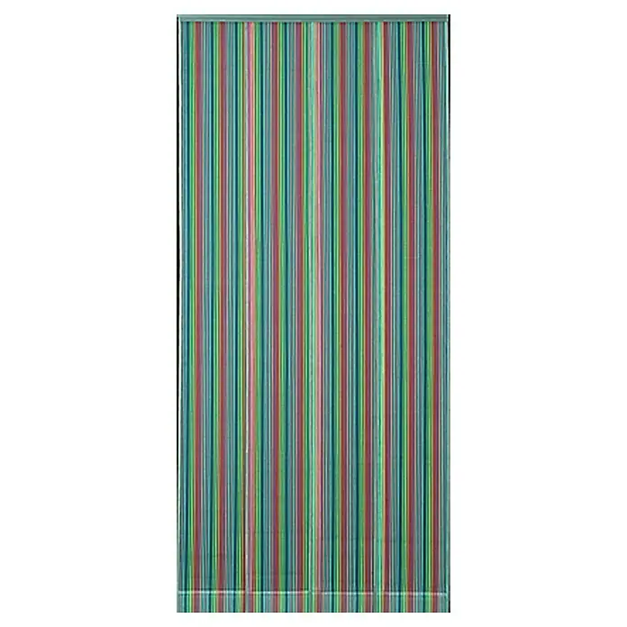 Dekovorhang Moskito Fresh - Grau/Bunt, 90 x 200 cm - Eine bunte Lamellen-Türvorhang-Raumteiler mit vertikalen Streifen in Blau, Grün, Rot und Weiß. Perfekt als dekorativer Raumteiler oder Türvorhang.