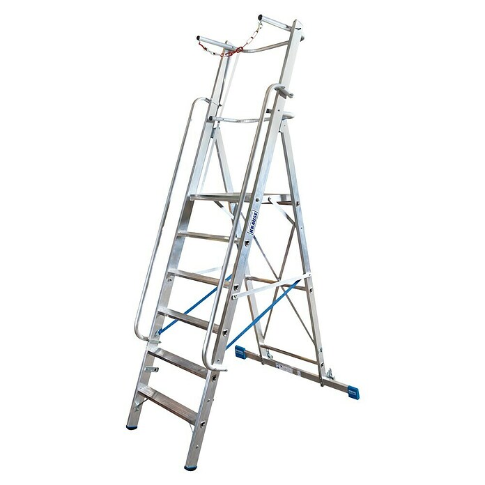 Krause Stabilo Stufenstehleiter (Arbeitshöhe: 3,65 m, 7 Stufen, Aluminium, Sicherheitsbügel)