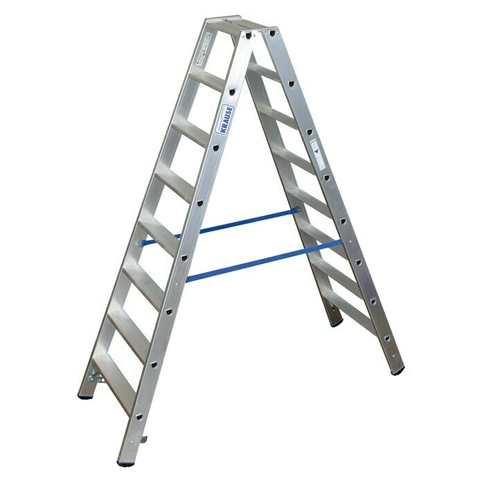 Krause Stabilo Stufen-Doppelleiter (Arbeitshöhe: 3,4 m, Anzahl Tritte: 2 x 8 Stufen, Tiefe Stufen: 80 mm, Aluminium)