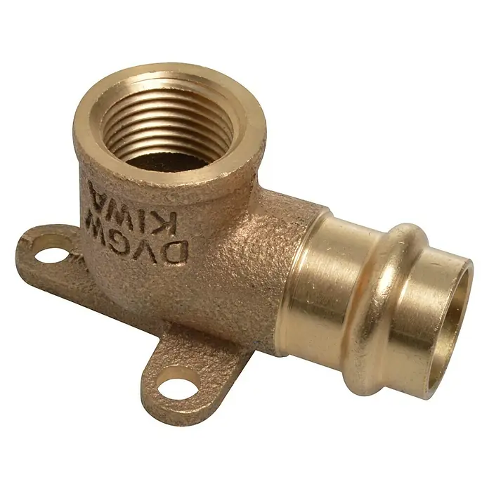 Press-Wandwinkel - Durchmesser: 18 mm, Innengewinde: ½″, Presskontur: V - Messing-Wandwinkel mit Innengewinde und Pressanschluss, ideal für Sanitärinstallationen. Robuste Ausführung für dauerhafte Verbindungen.