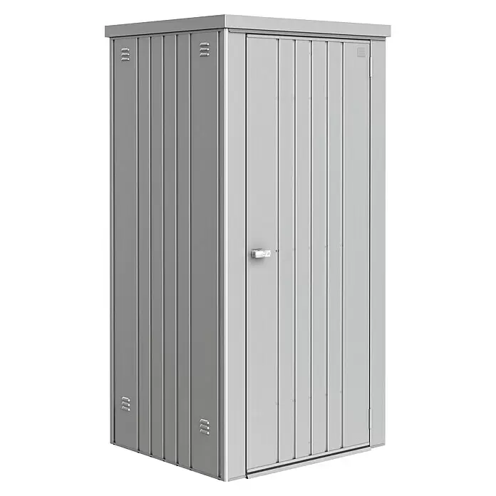 Biohort Geräteschrank 90 - Außenbreite inkl. Dachüberstand: 93 cm, Außentiefe inkl. Dachüberstand: 83 cm, Stahl, Silber Metallic - Diagonale Ansicht