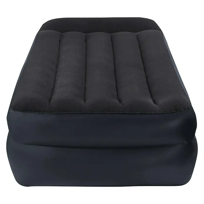 Intex Cama de aire Durabeam Standard - 191 x 99 x 42 cm, Equipamiento: Bomba de aire integrada, Con ranuras longitudinales - Un colchón inflable gris oscuro con superficie suave y flocada y base de vinilo resistente, inflado y listo para usar.