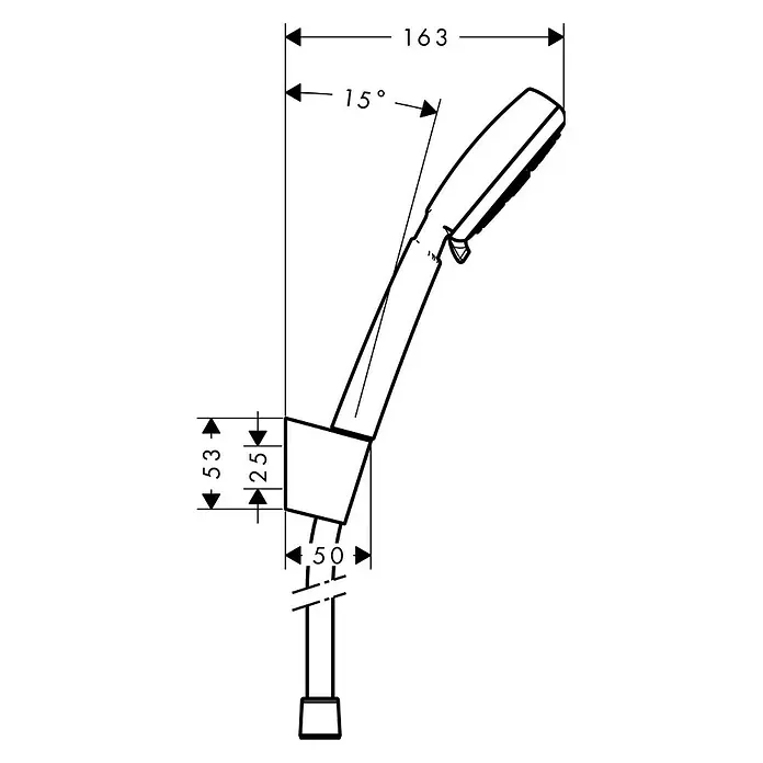 Hansgrohe Crometta Brause-Set 100 Vario - Anzahl Funktionen: 4 Stk., Durchmesser Handbrause: 10 cm, Chrom - Technische Zeichnung einer Handbrause mit Maßangaben für Installation und Design.