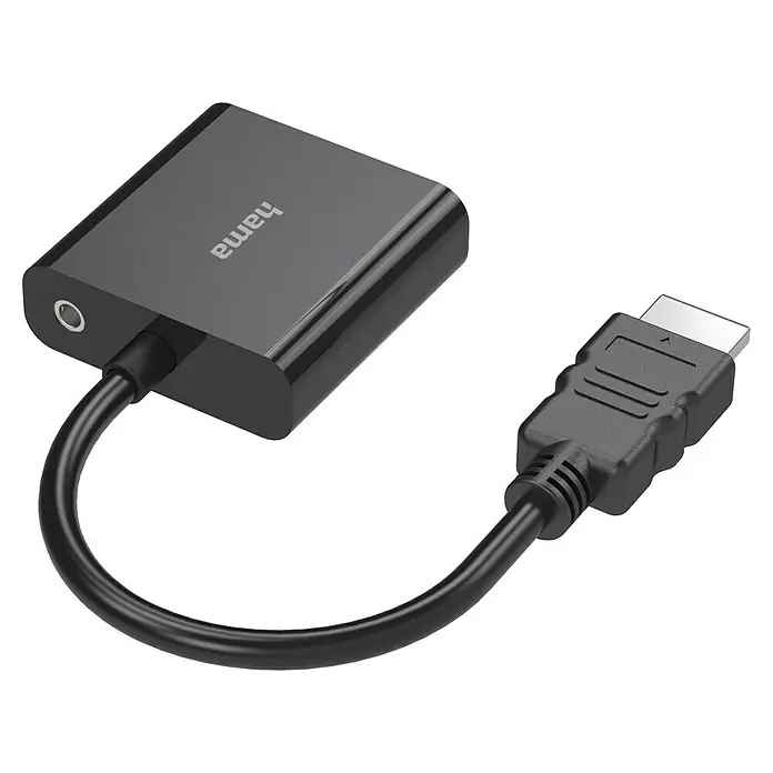 Hama HDMI-Kabel 00200343 VGA-Buchse Audio-Buchse Full-HD 1080p - Schwarz, 23 cm - Hama HDMI-Adapter mit Audioausgang für hochwertige Audio- und Videoübertragung, ideal für den Anschluss verschiedener Geräte.