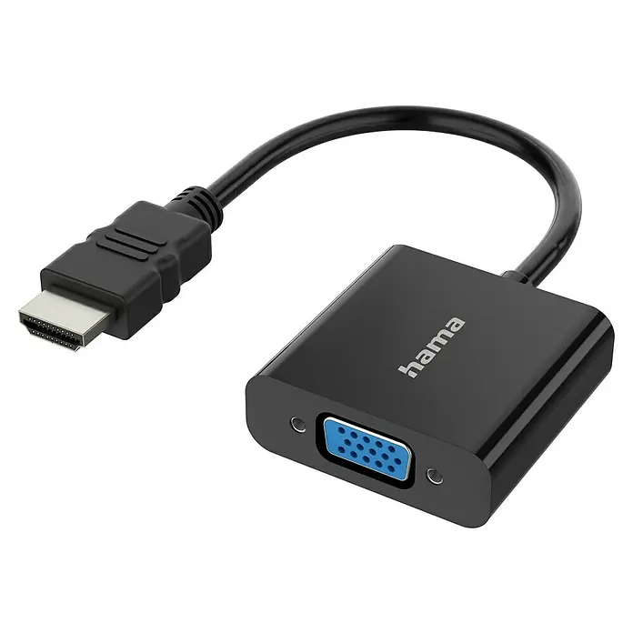 Hama HDMI-Kabel 00200343 VGA-Buchse Audio-Buchse Full-HD 1080p - Schwarz, 23 cm - Hama HDMI-zu-VGA-Adapter zur Verbindung von Geräten mit unterschiedlichen Anschlüssen für hochwertige Bildübertragung.