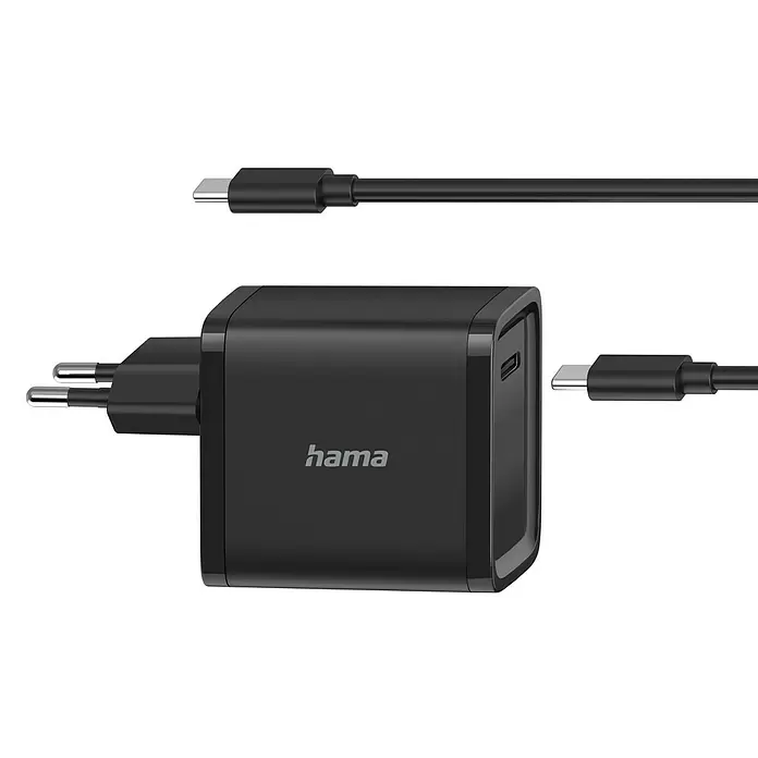 Hama Ladegerät 00200022 GaN Power Delivery (PD) 5-20V/45W - Schwarz - Schwarzes Hama USB-C Wandladegerät mit USB-C auf USB-C Ladekabel.
