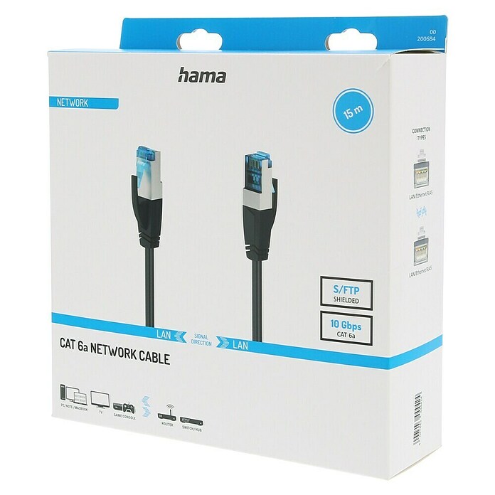 Hama Netzwerk-Kabel (Länge: 15 m, Schwarz, RJ45-Stecker, Bis zu 10 Gbit/s) | BAUHAUS