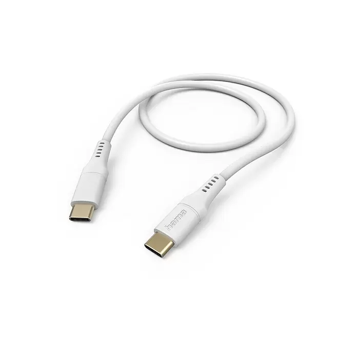 Hama USB-Kabel USB 2.0 USB-C Stecker vergoldet 00201590 1,5 m - Weiß - Weißes USB-C-Kabel mit zwei goldfarbenen USB-C-Anschlüssen, einer davon mit dem Markennamen "hama".