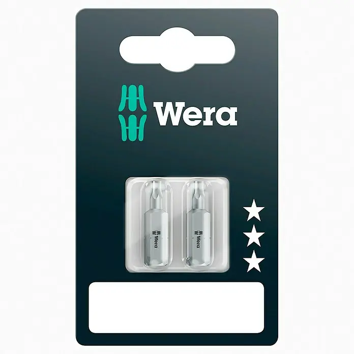 Wera Bit 867/1 - TX 15, Bitlänge: 25 mm - Verpackung mit zwei Wera Bit-Einsätzen, ideal für Schraubarbeiten. Kompakte und praktische Lösung für Werkzeugliebhaber.