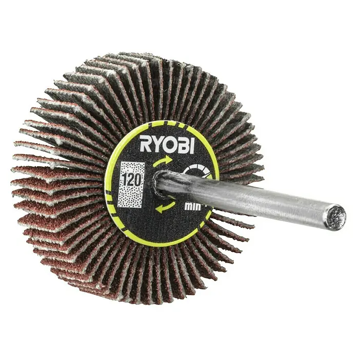 Ryobi Fächerschleifer RAR605 - Arbeitsdurchmesser: 30 mm, Körnung: 120 - Das Ryobi Schleifrad mit Schleiflamellen bietet eine effektive Lösung zum Schleifen und Polieren verschiedener Oberflächen. Ideal für Heimwerker und Profis.