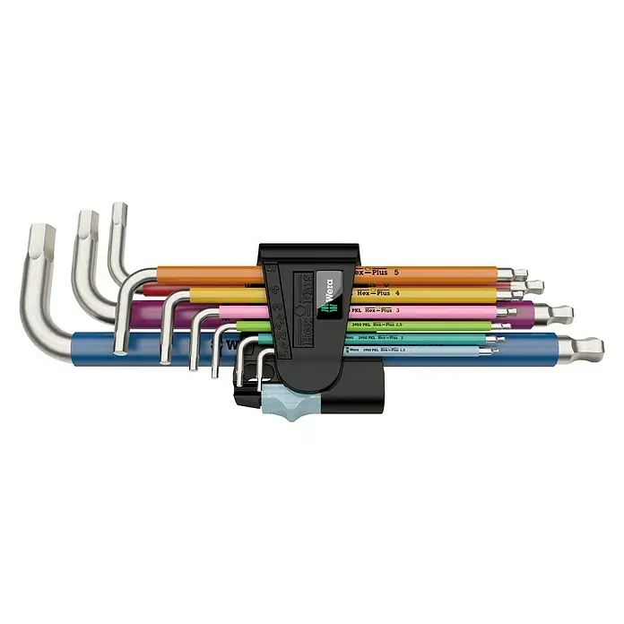 Wera Winkelschlüssel-Set 3950 SPKL/9 SM - 9 -tlg. - Wera Innensechskantschlüssel Set: Präzisionswerkzeuge für Schrauben, farbcodiert und praktisch im Halter für effizientes Arbeiten.