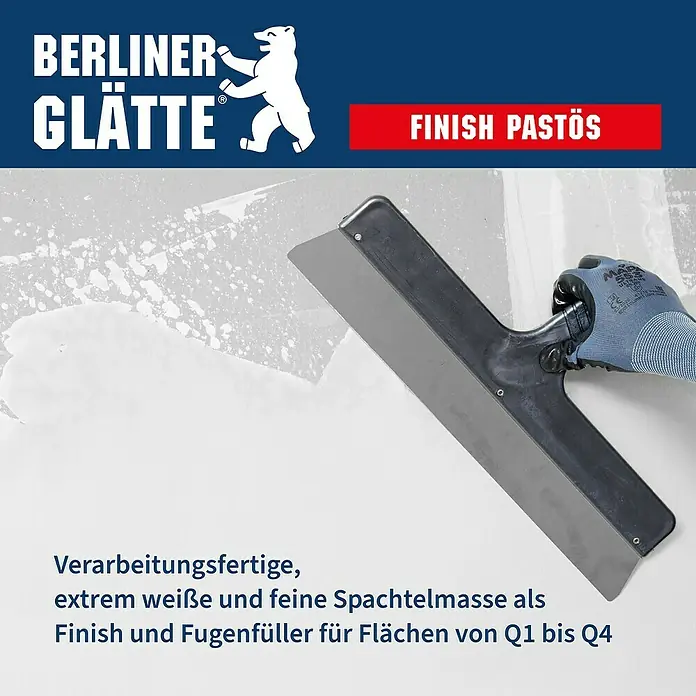 Berliner Glätte Füll- & Glättspachtel Finish Pastös - 15 kg - Berliner Glätte Finish Pastös: Ein gebrauchsfertiger, extrem weißer und feiner Flächenspachtel zum Glätten von Oberflächen.