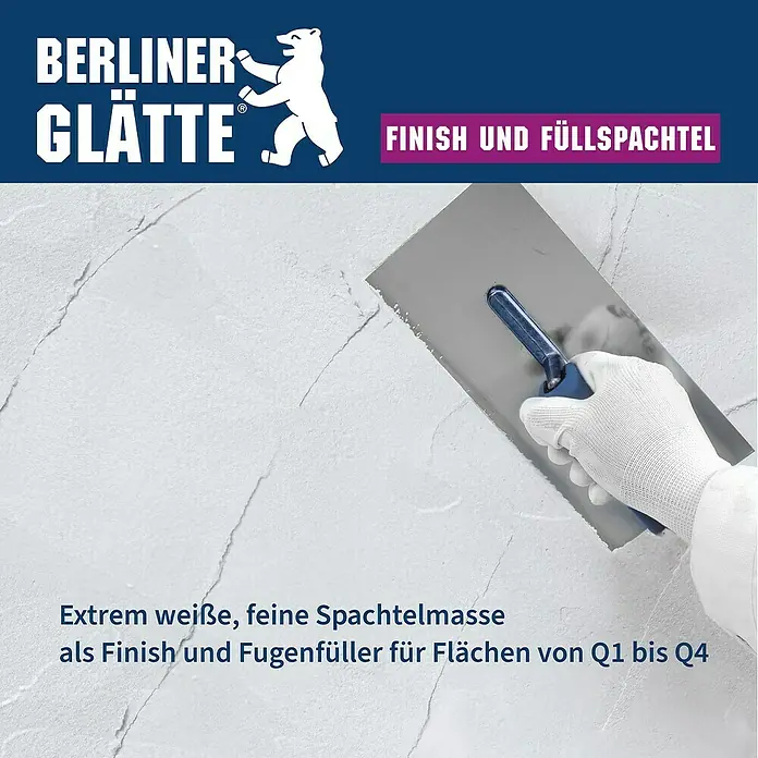 Berliner Glätte Füll- & Glättspachtel Finish Superglatt - 20 kg - Berliner Glätte Finish- und Füllspachtel: Extrem weiße Spachtelmasse für Flächen von Q1 bis Q4 für ein perfektes Finish.