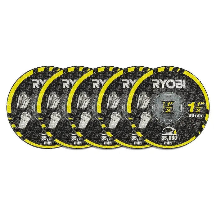 Ryobi Trennscheiben-Set RAR302-5 - 5 Stk. - Mehrere Ryobi Trennscheiben, 38 mm Durchmesser, für schnelle und präzise Schnitte in verschiedenen Materialien, ideal für Heimwerker und Profis.