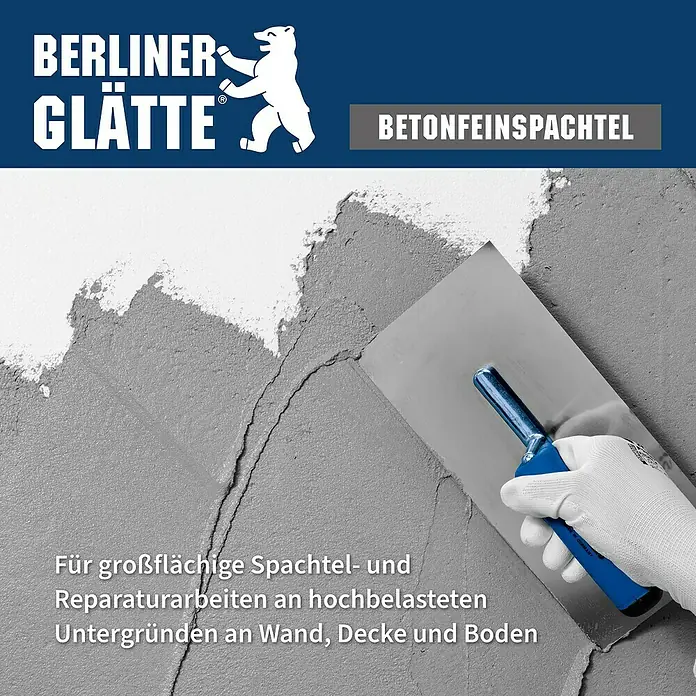 Berliner Glätte Betonfeinspachtel - 10 kg - Berliner Glätte Betonfeinspachtel für großflächige Spachtel- und Reparaturarbeiten an hochbelasteten Untergründen an Wand, Decke und Boden.