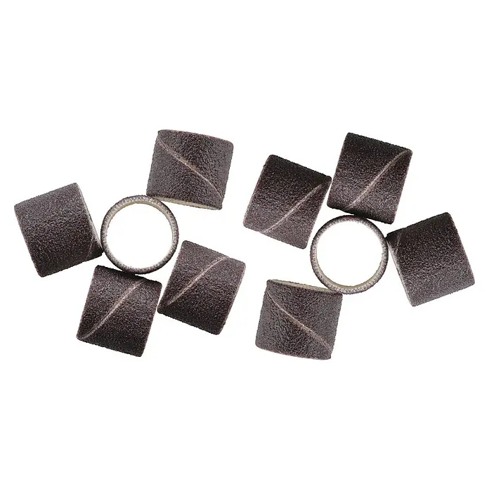 Ryobi Schleifband-Set RAR602-10 - Körnung: 120 - Nahaufnahme von Schleifbändern, die für die Verwendung mit einem Nagelbohrer vorgesehen sind, ideal für die Nagelpflege und den professionellen Gebrauch.