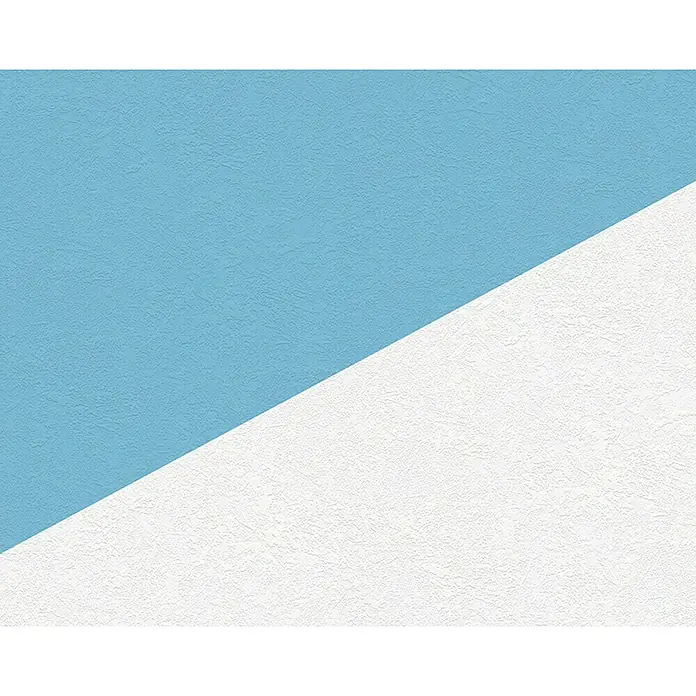 Atlantis Protect Vliestapete Rauputzoptik - Weiß, Uni, 10,05 cm x 0,53 m - Strukturierte Wand mit einer diagonalen Teilung, oben hellblau, unten weiß. Eine einfache und moderne Wandgestaltung für Wohnräume.