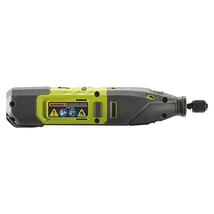 Ryobi Akku-Rotationswerkzeug RRT12-120BA335 - 12 V, 1 Akku, 2 Ah - Detailaufnahme eines Ryobi-Rotationswerkzeugs, das die Textur und die Bedienelemente des Werkzeugs zeigt. Kompakt und leistungsstark für präzise Arbeiten.
