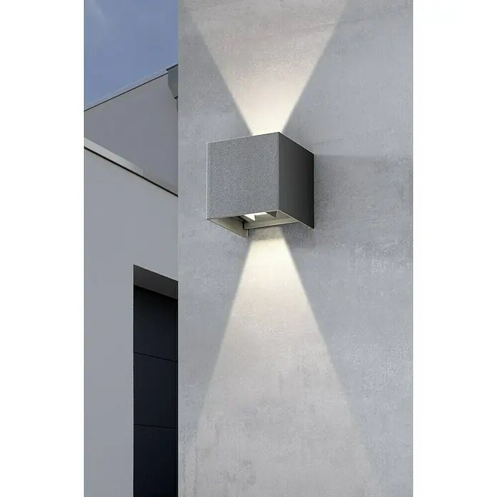 Starlux LED-Außenwandleuchte Umea - 8 W, 10 x 10 x 10 cm, Anthrazit, IP54 - Moderne quadratische Wandleuchte aus Beton für den Außenbereich, die ein warmes Licht nach oben und unten wirft.